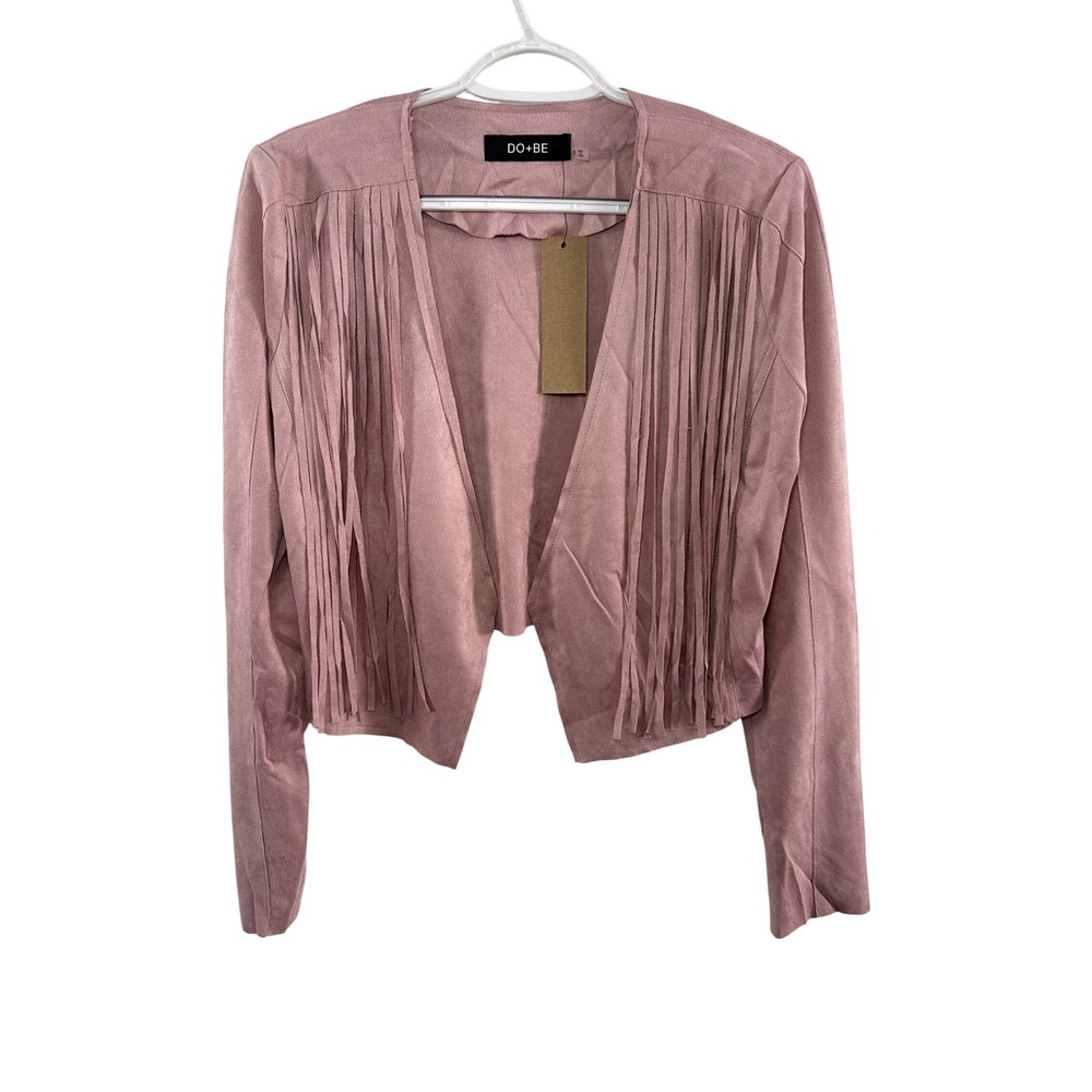NWT DO+BE Pink Faux Suede Fringe Cropped Jacket‎ Blazer Womens Small Cowgirl